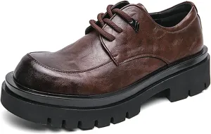 Men's Fashion Lace Up Platform Oxfords Vintage Leather Comfort Non Slip Derby Shoes Work Office Business Height-Increasing Dress Shoes
