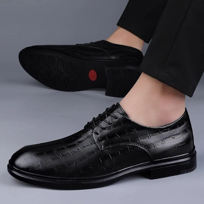Men's Faux Patent Leather Oxford Shoes - Non-Slip Waterproof Derby Dress Sneakers for Business & Casual Wear