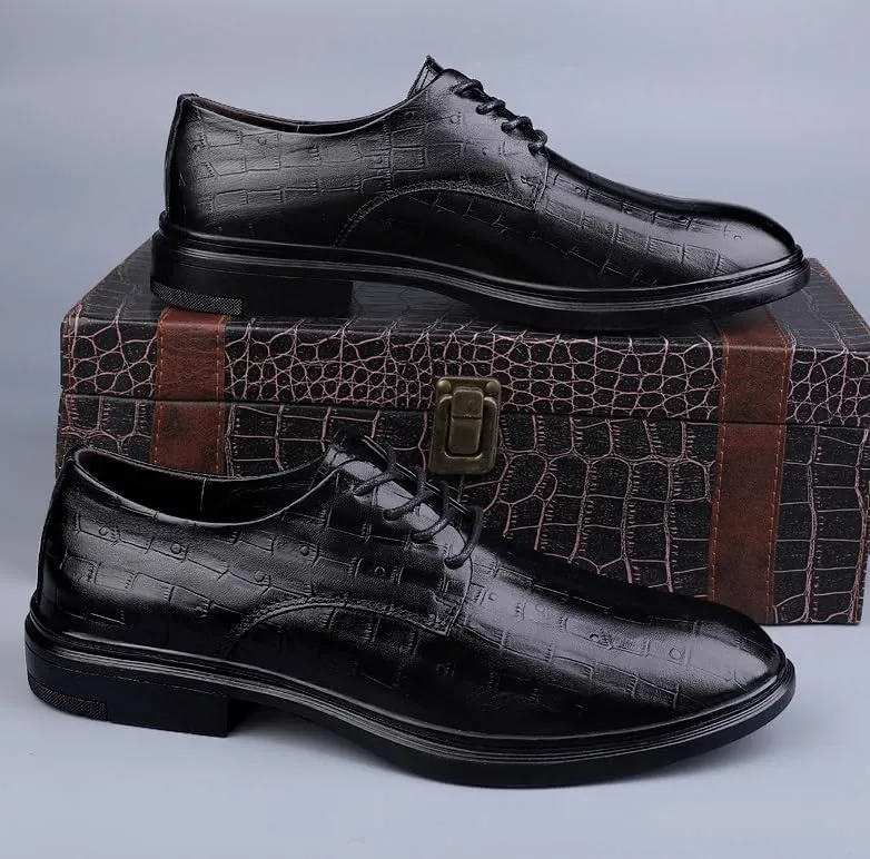 Men's Faux Patent Leather Oxford Shoes - Non-Slip Waterproof Derby Dress Sneakers for Business & Casual Wear