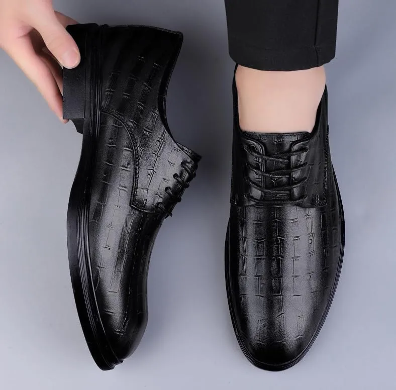 Men's Faux Patent Leather Oxford Shoes - Non-Slip Waterproof Derby Dress Sneakers for Business & Casual Wear