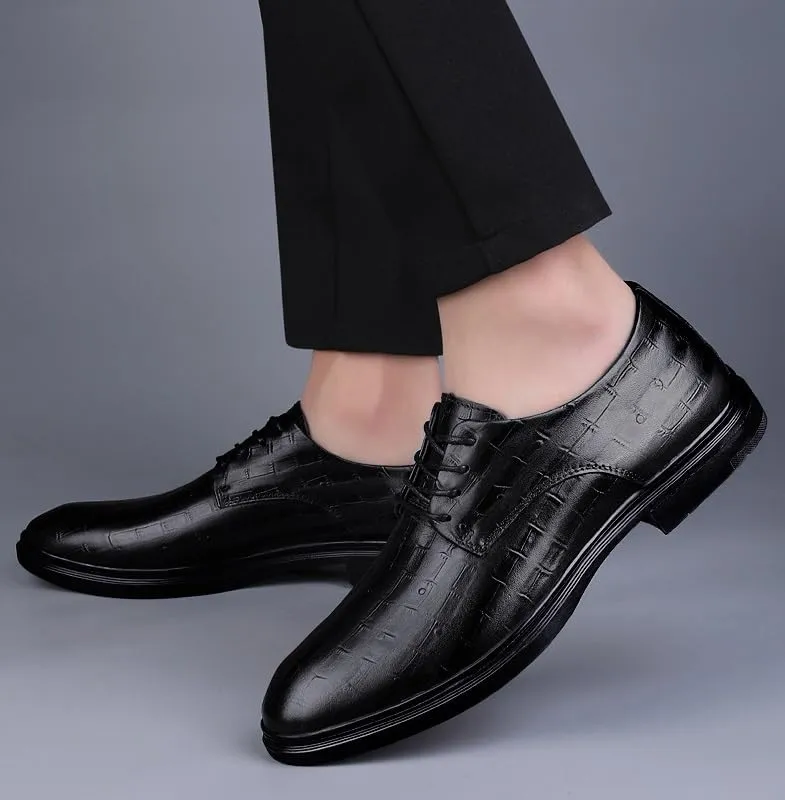 Men's Faux Patent Leather Oxford Shoes - Non-Slip Waterproof Derby Dress Sneakers for Business & Casual Wear