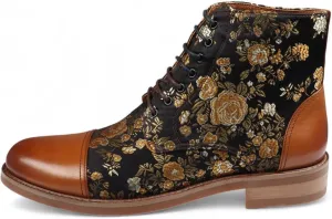 Men's Floral Print Leather Oxford Ankle Boots - Adam