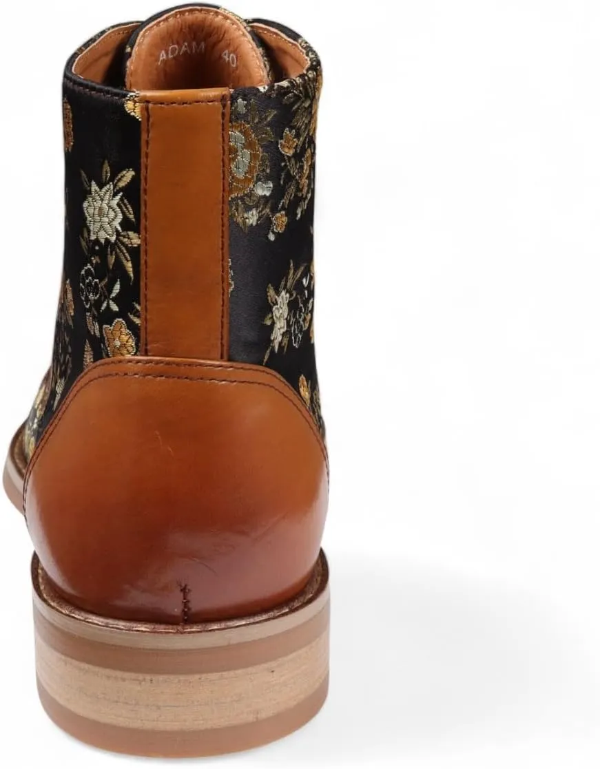 Men's Floral Print Leather Oxford Ankle Boots - Adam
