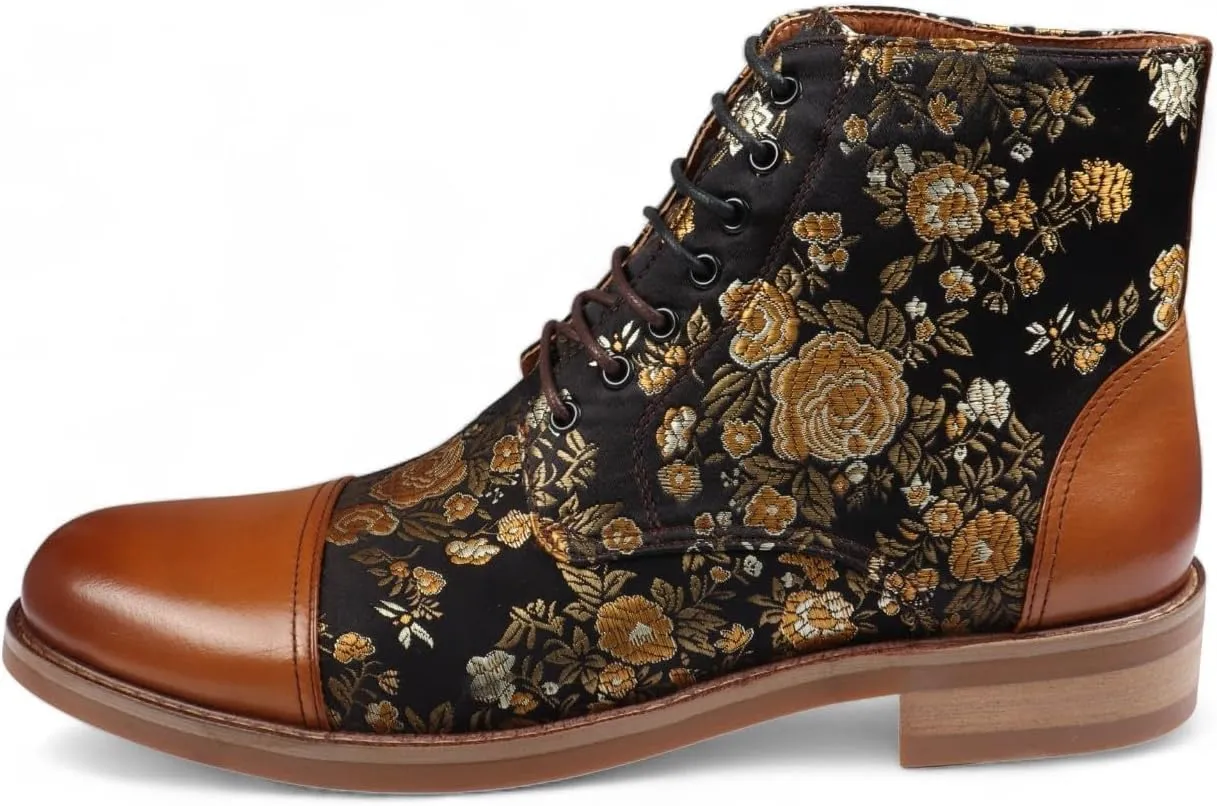 Men's Floral Print Leather Oxford Ankle Boots - Adam
