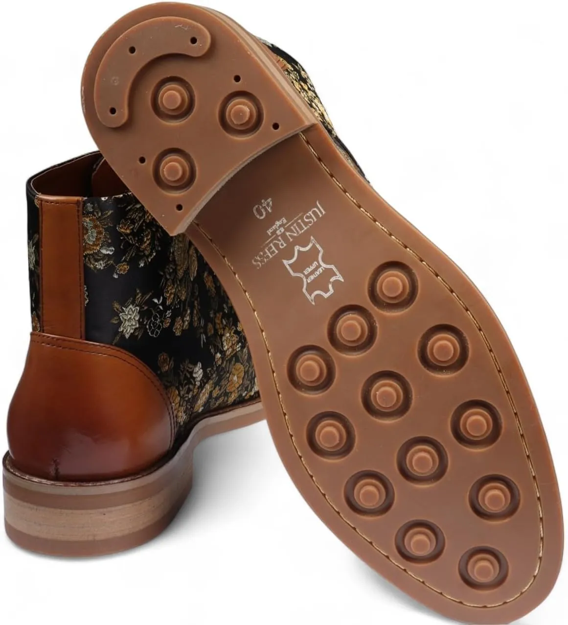 Men's Floral Print Leather Oxford Ankle Boots - Adam