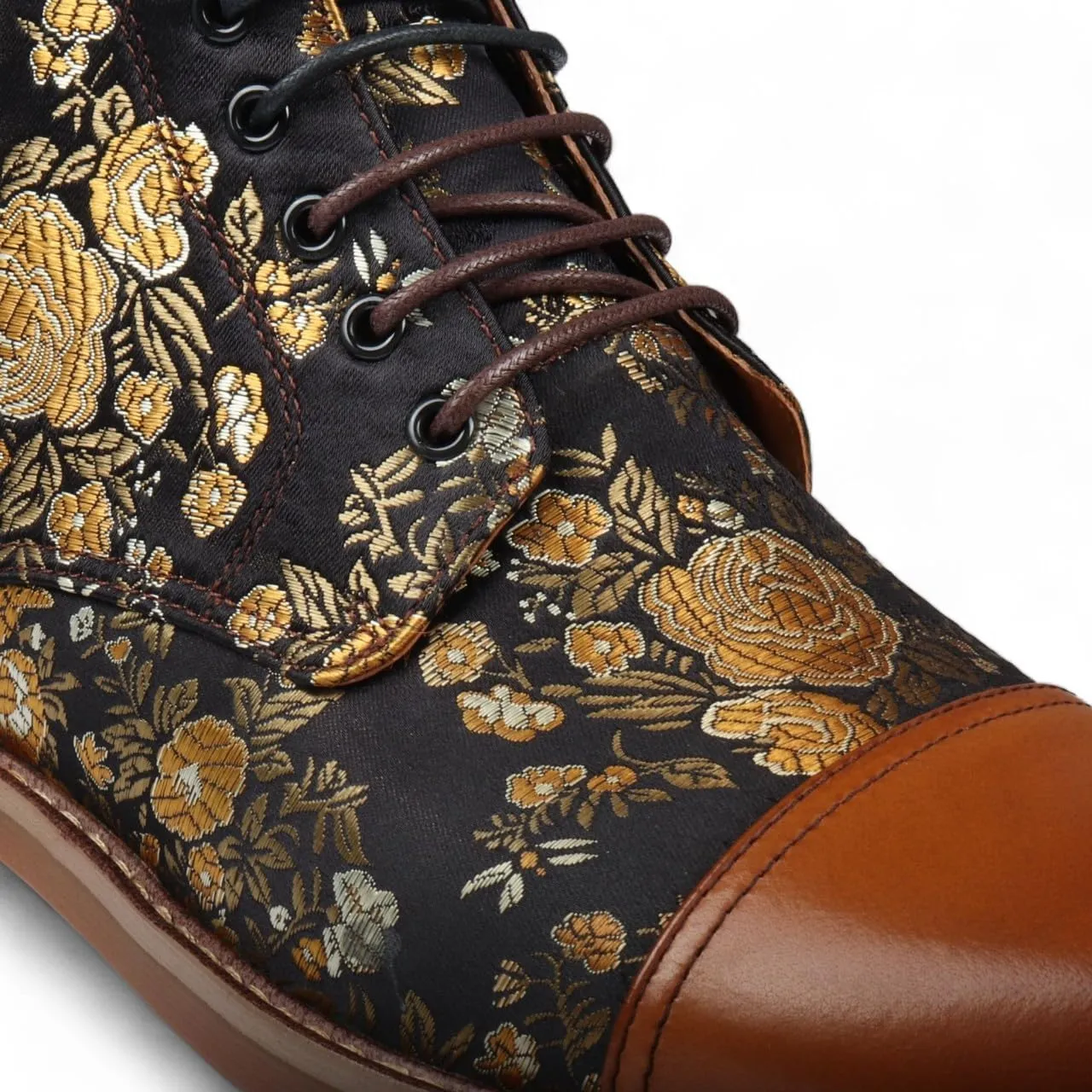 Men's Floral Print Leather Oxford Ankle Boots - Adam