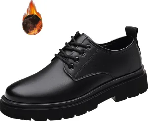 Men's Genuine Leather Chunky Low Heel Oxfords Classic Lace Up Business Formal Tuxedo Derby Shoes Fashion Casual Slip-On Round Anti-Slip Wedding Derby Oxfords