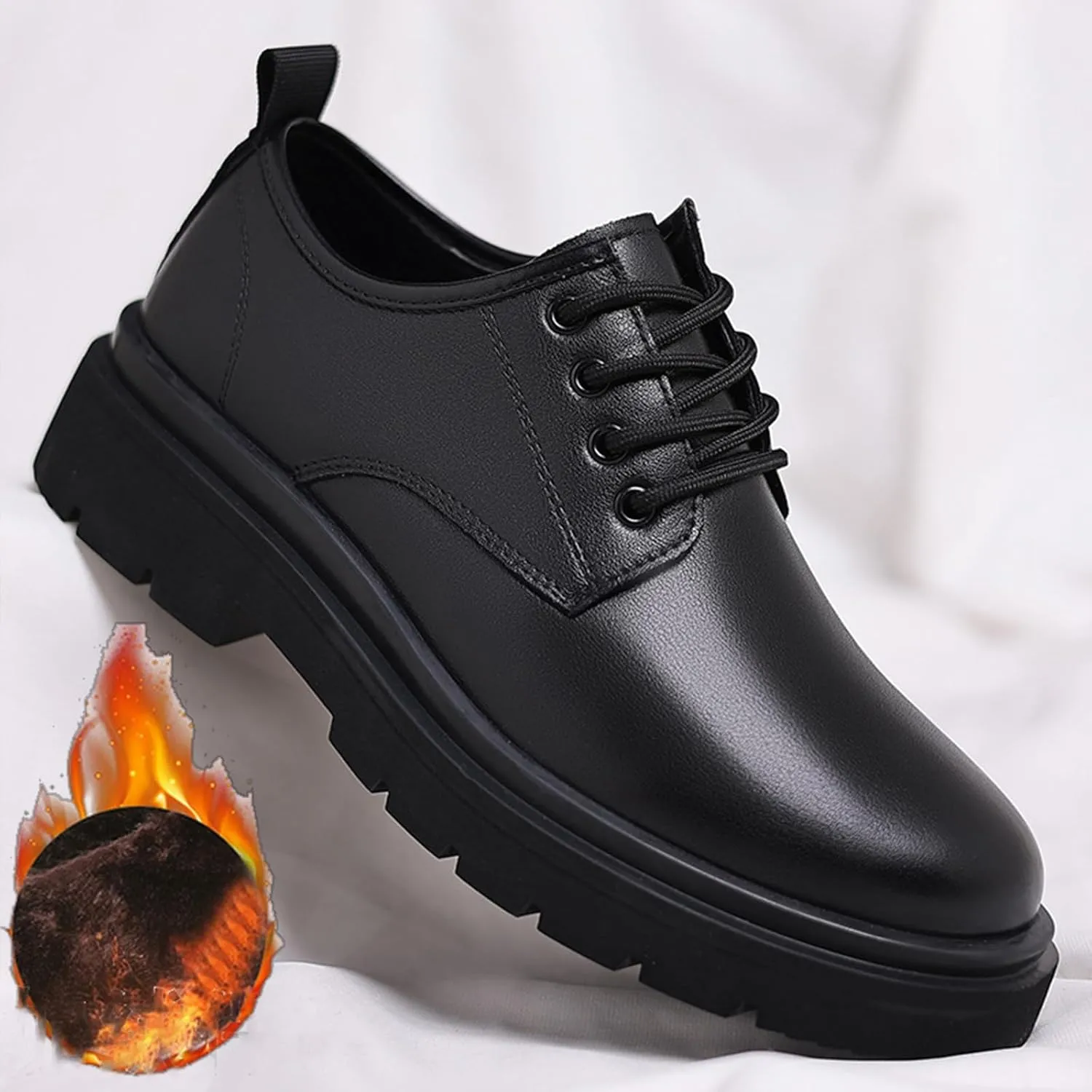 Men's Genuine Leather Chunky Low Heel Oxfords Classic Lace Up Business Formal Tuxedo Derby Shoes Fashion Casual Slip-On Round Anti-Slip Wedding Derby Oxfords