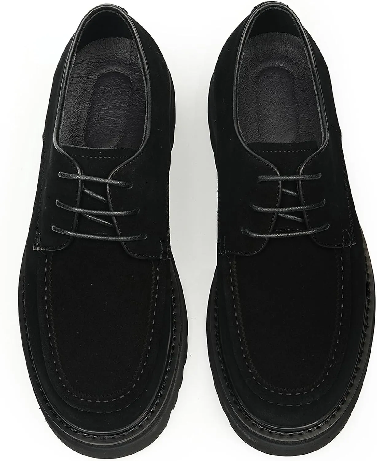 Men's Genuine Leather Chunky Sole Derby Shoes – Premium Suede & Smooth Leather Upper, Slip-Resistant Comfort Dress Shoes, Business Casual Oxfords for Men