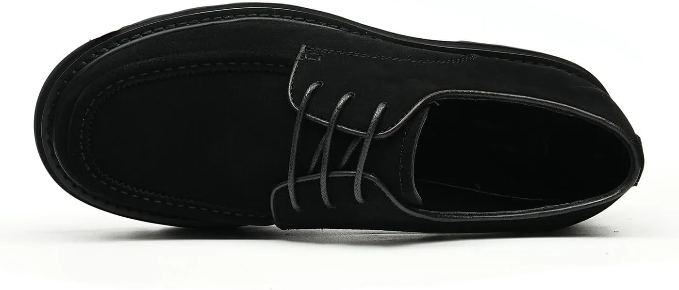 Men's Genuine Leather Chunky Sole Derby Shoes – Premium Suede & Smooth Leather Upper, Slip-Resistant Comfort Dress Shoes, Business Casual Oxfords for Men