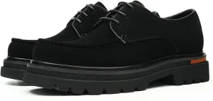 Men's Genuine Leather Chunky Sole Derby Shoes – Premium Suede & Smooth Leather Upper, Slip-Resistant Comfort Dress Shoes, Business Casual Oxfords for Men