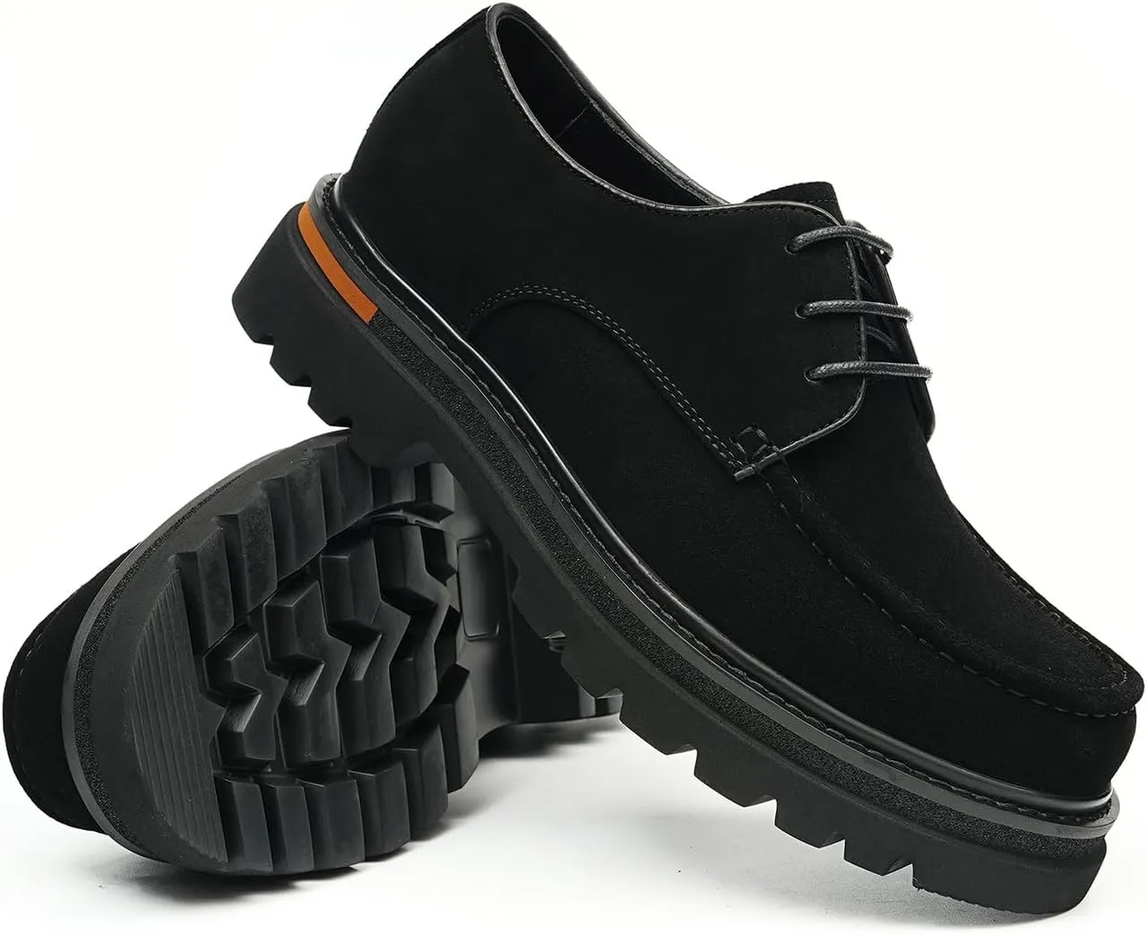 Men's Genuine Leather Chunky Sole Derby Shoes – Premium Suede & Smooth Leather Upper, Slip-Resistant Comfort Dress Shoes, Business Casual Oxfords for Men