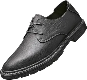 Men's Genuine Leather Dress Oxfords Shoes,Fashion Lace up Hand Stitched Round-Toe Soft Sole Derby Shoes,Casual Low Top Non-Slip Business Formal Shoes