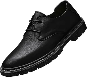 Men's Genuine Leather Dress Oxfords Shoes,Fashion Lace up Hand Stitched Round-Toe Soft Sole Derby Shoes,Casual Low Top Non-Slip Business Formal Shoes