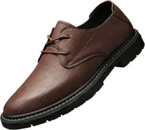 Men's Genuine Leather Dress Oxfords Shoes,Fashion Lace up Hand Stitched Round-Toe Soft Sole Derby Shoes,Casual Low Top Non-Slip Business Formal Shoes