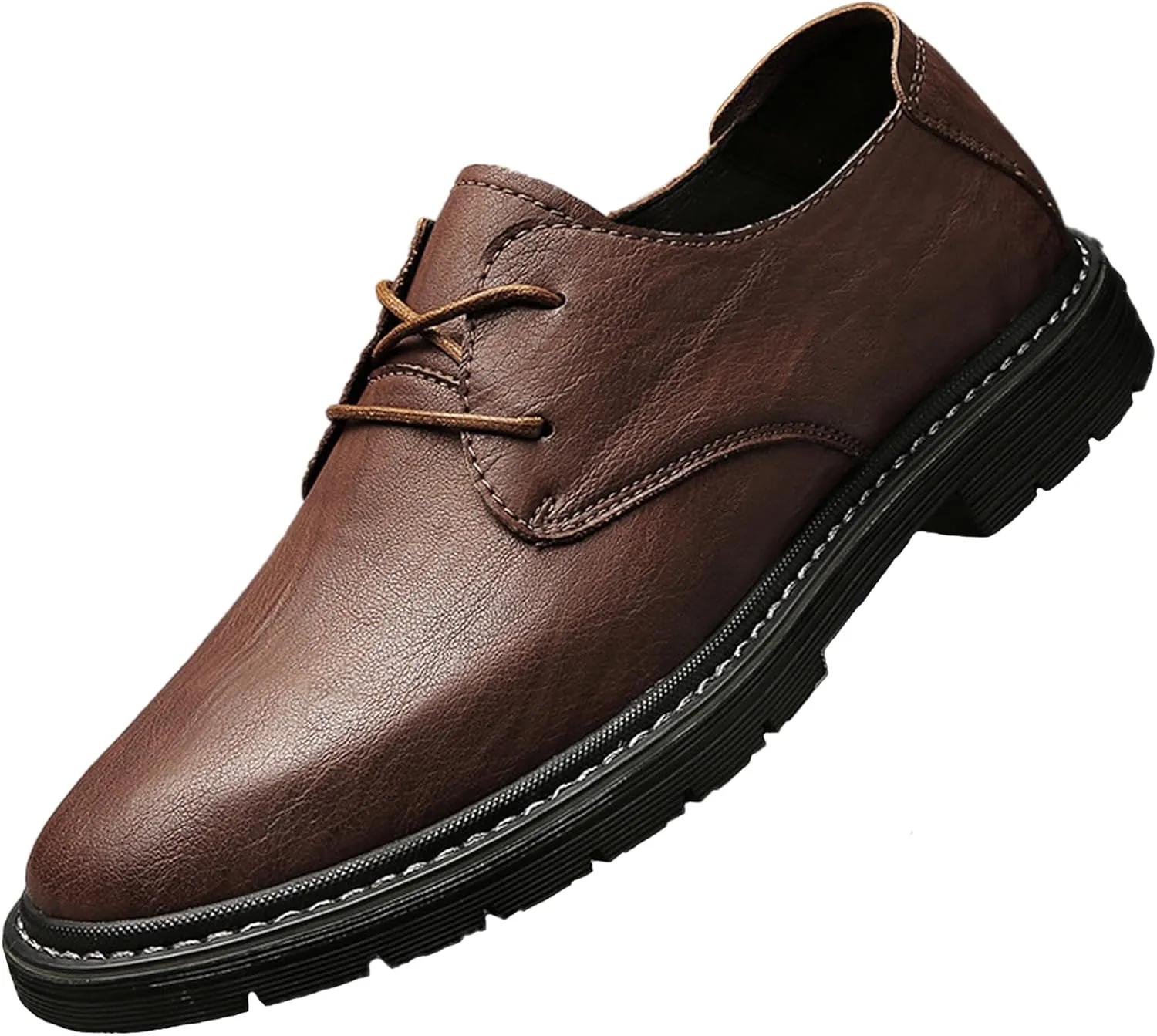 Men's Genuine Leather Dress Oxfords Shoes,Fashion Lace up Hand Stitched Round-Toe Soft Sole Derby Shoes,Casual Low Top Non-Slip Business Formal Shoes