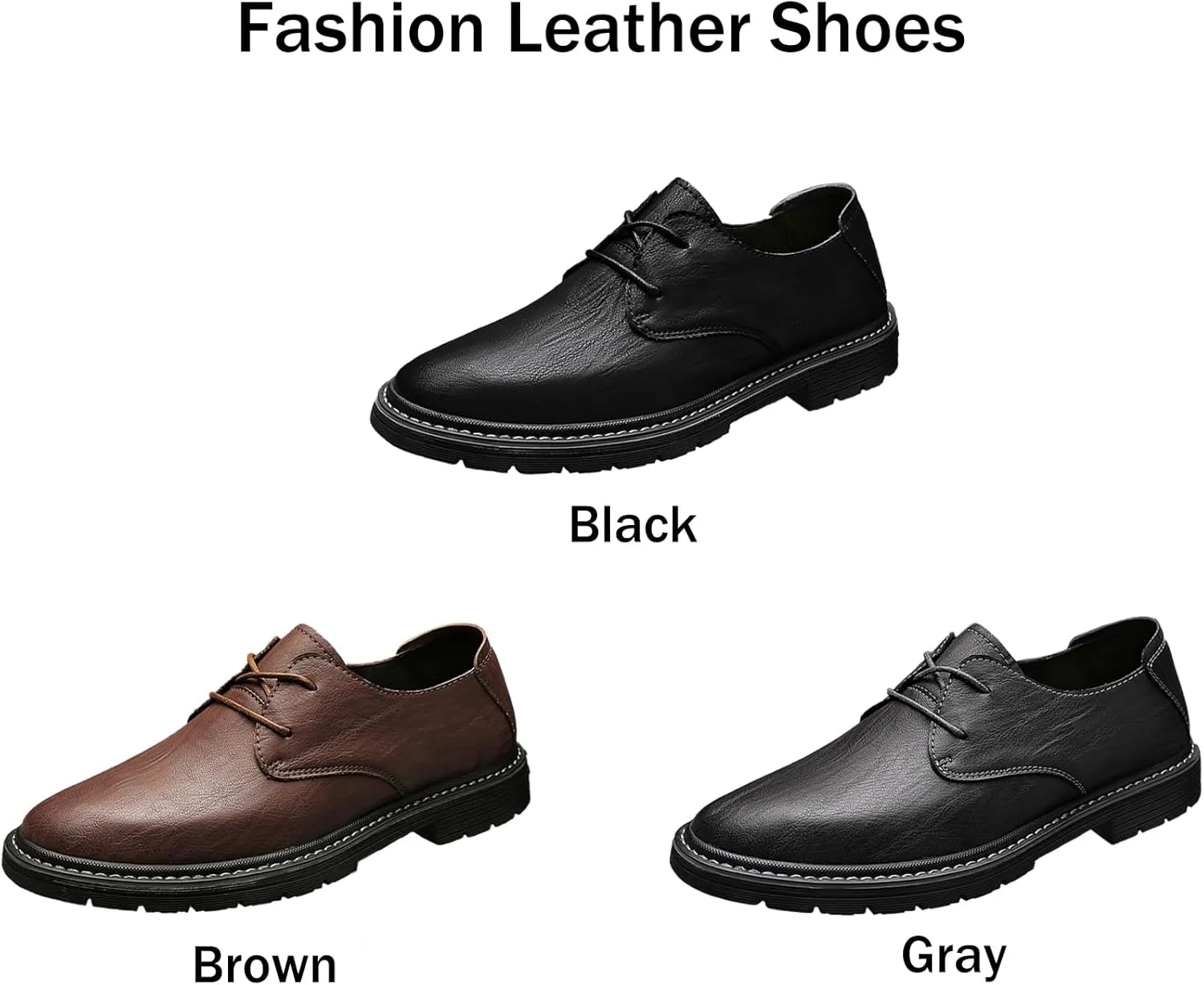 Men's Genuine Leather Dress Oxfords Shoes,Fashion Lace up Hand Stitched Round-Toe Soft Sole Derby Shoes,Casual Low Top Non-Slip Business Formal Shoes