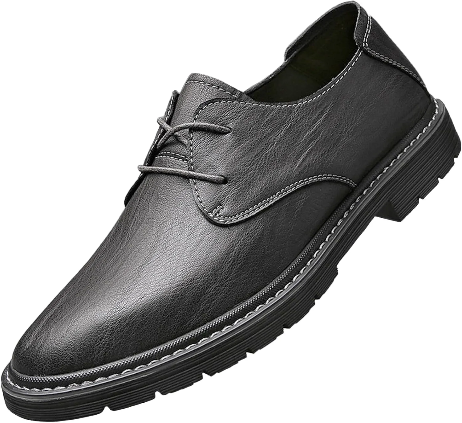 Men's Genuine Leather Dress Oxfords Shoes,Fashion Lace up Hand Stitched Round-Toe Soft Sole Derby Shoes,Casual Low Top Non-Slip Business Formal Shoes