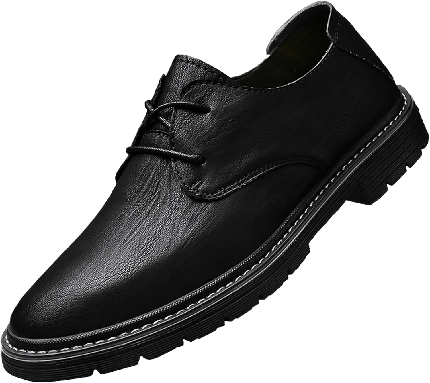 Men's Genuine Leather Dress Oxfords Shoes,Fashion Lace up Hand Stitched Round-Toe Soft Sole Derby Shoes,Casual Low Top Non-Slip Business Formal Shoes