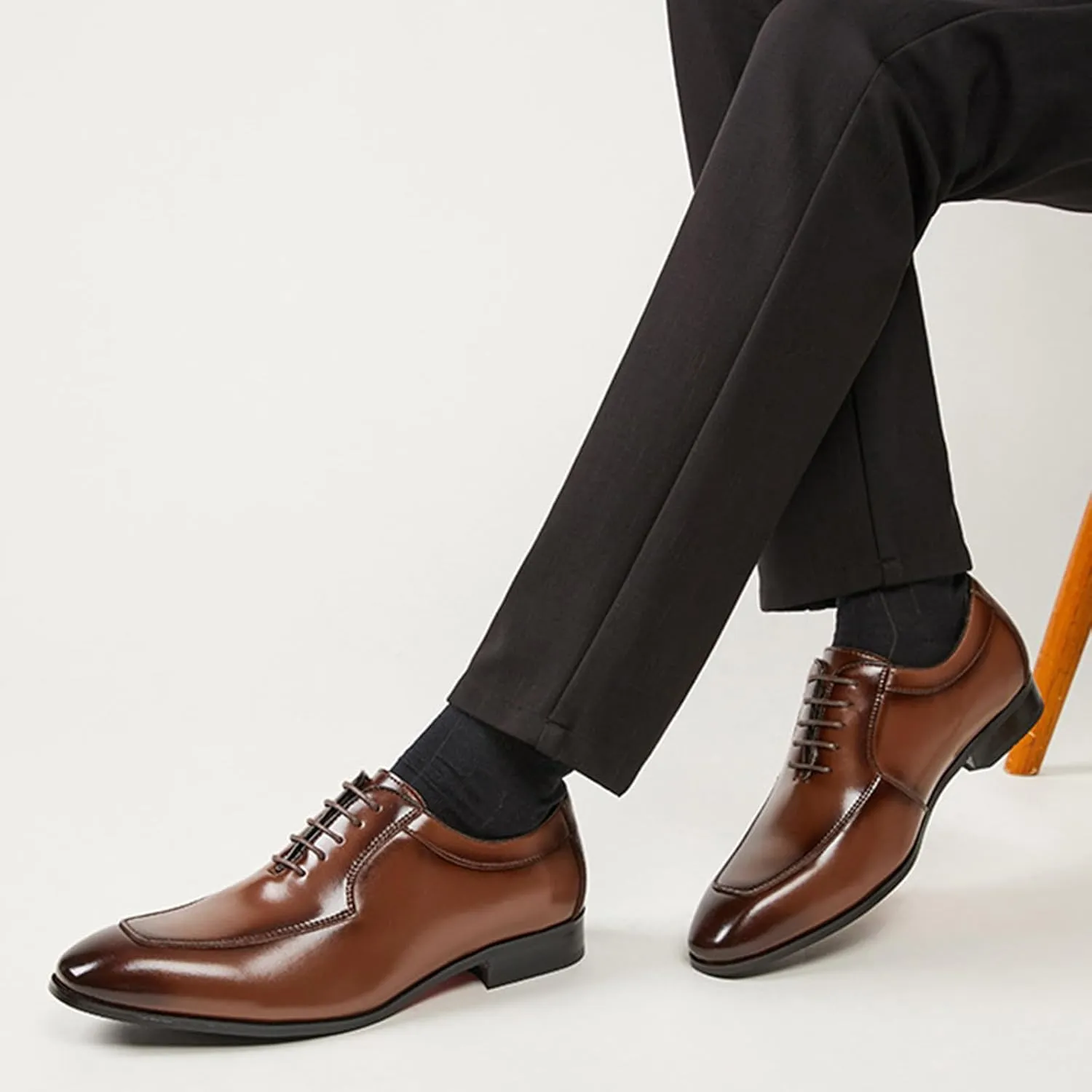 Men's Genuine Leather Lace Up Dress Oxfords Shoes Fashion Classic Hand Stitched Cap Toe Low Top Formal Shoes Casual Business Office Wedding Derby Shoes