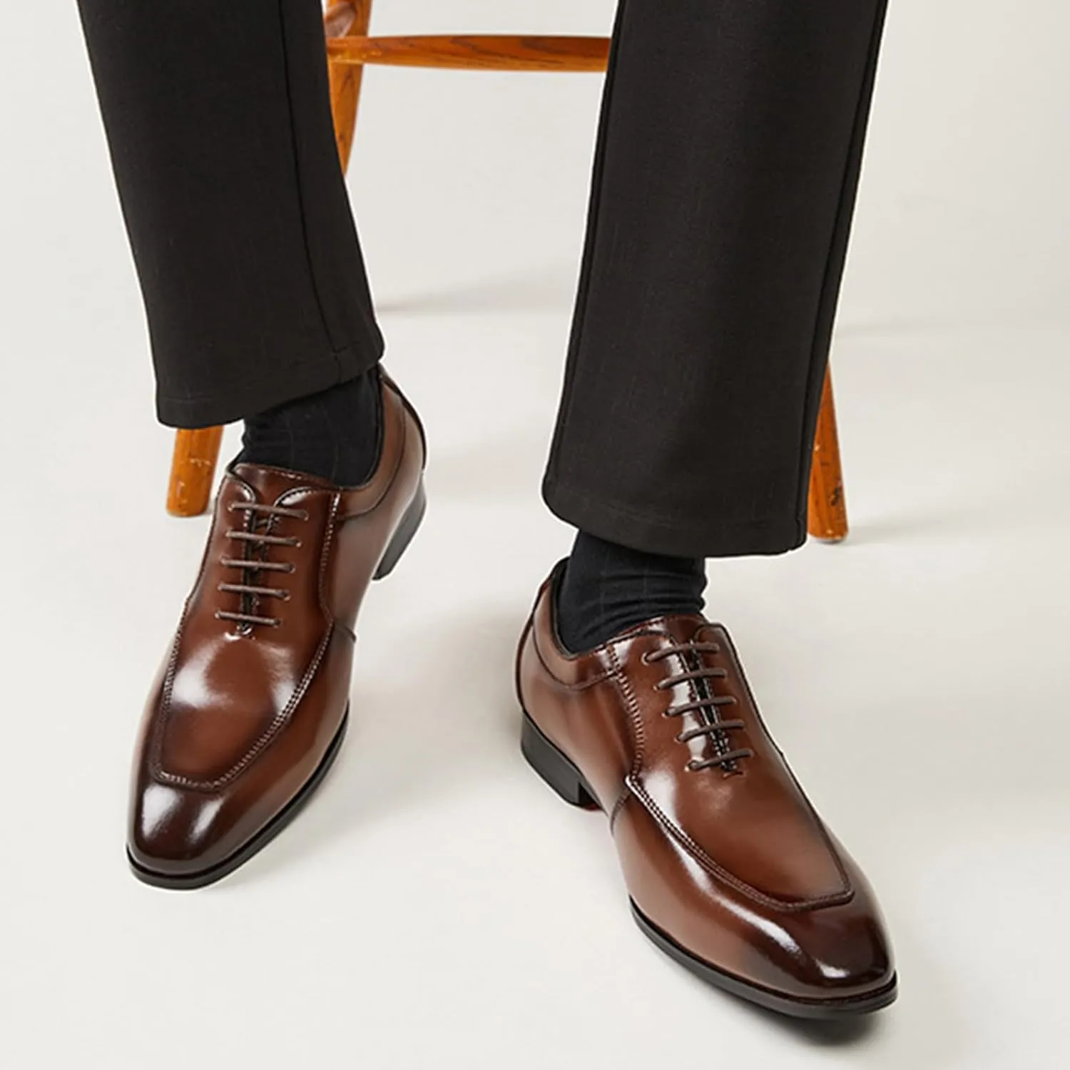 Men's Genuine Leather Lace Up Dress Oxfords Shoes Fashion Classic Hand Stitched Cap Toe Low Top Formal Shoes Casual Business Office Wedding Derby Shoes