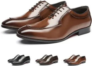 Men's Genuine Leather Lace Up Dress Oxfords Shoes Fashion Classic Hand Stitched Cap Toe Low Top Formal Shoes Casual Business Office Wedding Derby Shoes