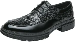 Men's Genuine Leather Oxford Dress Shoes, Crocodile Pattern Business Brogue Wingtip Formal Shoes, Comfortable Lace-Up Oxfords for Men