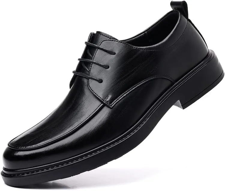 Men's Genuine Leather Oxford Shoes Retro Pointed Chunky Heel Non-Slip Business Dress Shoes Waterproof Business Formal Derby Shoes(Black,10.5)