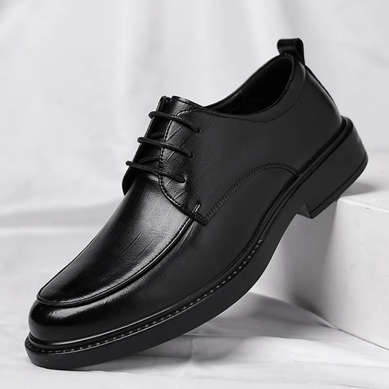 Men's Genuine Leather Oxford Shoes Retro Pointed Chunky Heel Non-Slip Business Dress Shoes Waterproof Business Formal Derby Shoes(Black,10.5)