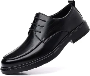 Men's Genuine Leather Oxford Shoes Retro Pointed Chunky Heel Non-Slip Business Dress Shoes Waterproof Business Formal Derby Shoes(Black,10.5)
