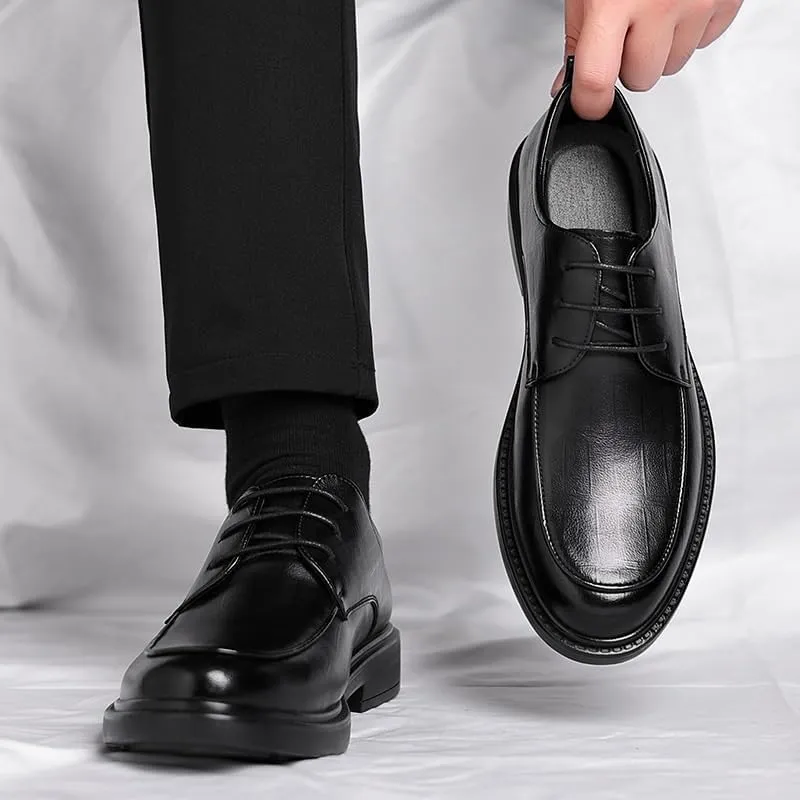 Men's Genuine Leather Oxford Shoes Retro Pointed Chunky Heel Non-Slip Business Dress Shoes Waterproof Business Formal Derby Shoes(Black,10.5)