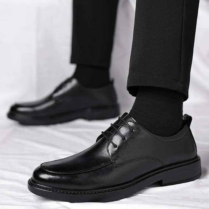 Men's Genuine Leather Oxford Shoes Retro Pointed Chunky Heel Non-Slip Business Dress Shoes Waterproof Business Formal Derby Shoes(Black,10.5)