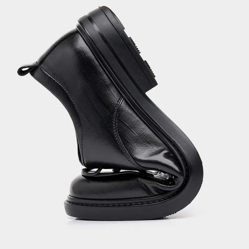 Men's Genuine Leather Oxford Shoes Retro Pointed Chunky Heel Non-Slip Business Dress Shoes Waterproof Business Formal Derby Shoes(Black,10.5)