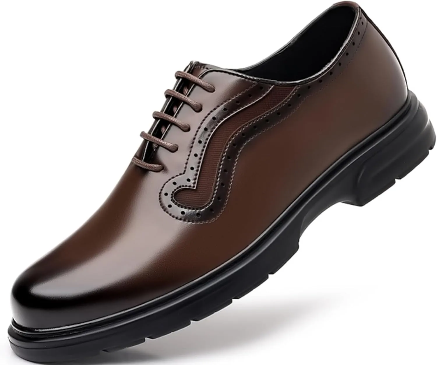 Mens Genuine Leather Wingtip Brogue Lace Up Dress Oxford Shoes Lightweight Non Slip Derby Shoes for Formal Business Wedding