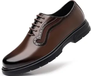 Mens Genuine Leather Wingtip Brogue Lace Up Dress Oxford Shoes Lightweight Non Slip Derby Shoes for Formal Business Wedding