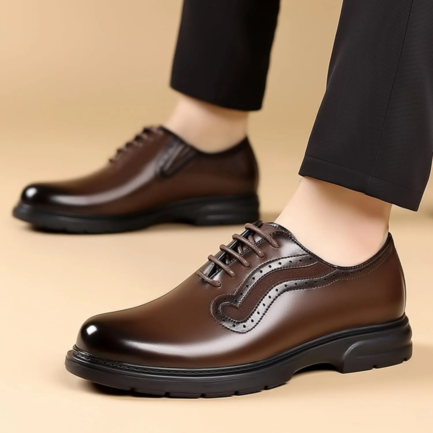 Mens Genuine Leather Wingtip Brogue Lace Up Dress Oxford Shoes Lightweight Non Slip Derby Shoes for Formal Business Wedding