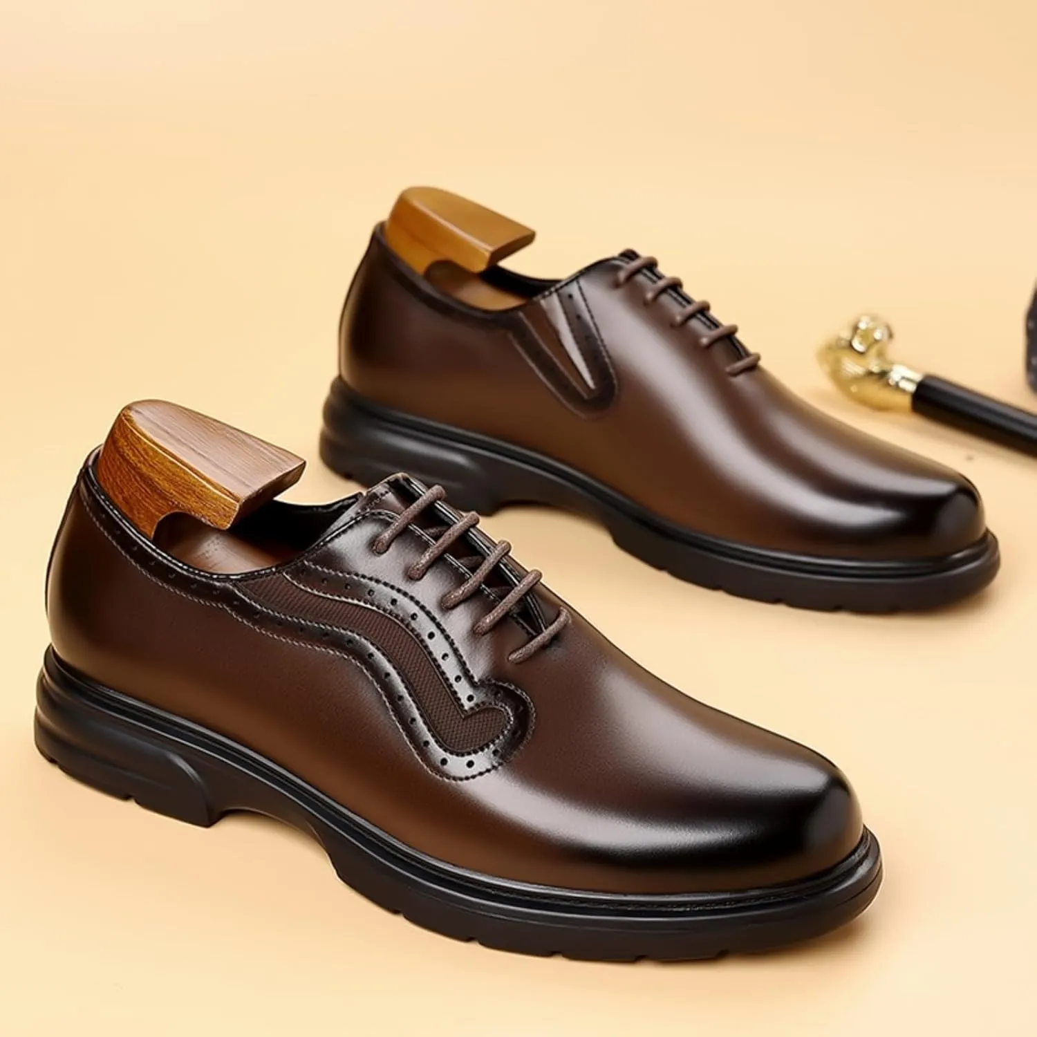 Mens Genuine Leather Wingtip Brogue Lace Up Dress Oxford Shoes Lightweight Non Slip Derby Shoes for Formal Business Wedding