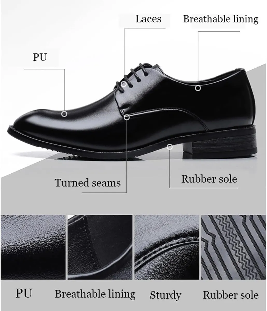 Men's Lace Up Formal Oxford Dress Shoes with Non-Slip Rubber Sole Comfortable Business Derby Shoes