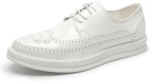 Men's Leather Brogue Wingtip Oxford Sneakers Classic Lace-Up Perforated Low Top Derby Shoes Casual Office Work Formal Dress Shoes