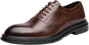 Men's Leather Dress Oxford Shoes, Lace-Up Brogue Formal Shoes, Pointed Toe Business, Wedding & Office Shoes, Classic Brown Shoes for Men