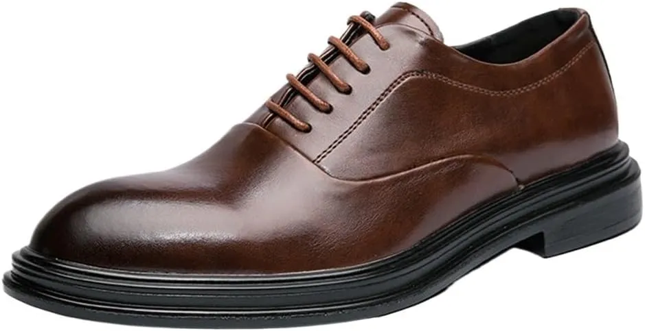 Men's Leather Dress Oxford Shoes, Lace-Up Brogue Formal Shoes, Pointed Toe Business, Wedding & Office Shoes, Classic Brown Shoes for Men