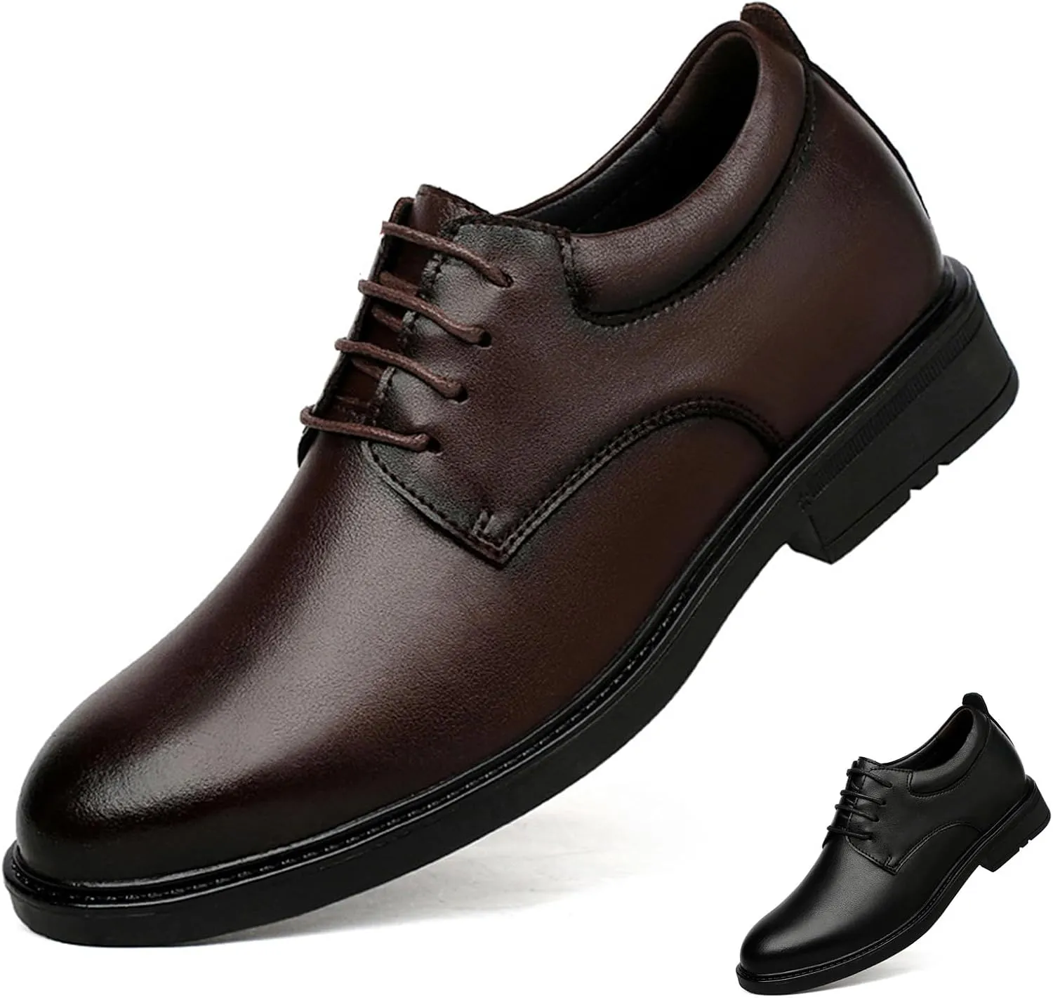 Men's Leather Invisible Height Increasing Elevator Dress Shoes Fashion Classic Cap Toe Low Top Oxfords Shoes Casual Business Formal Derby Shoes - 2.36 Inches Taller