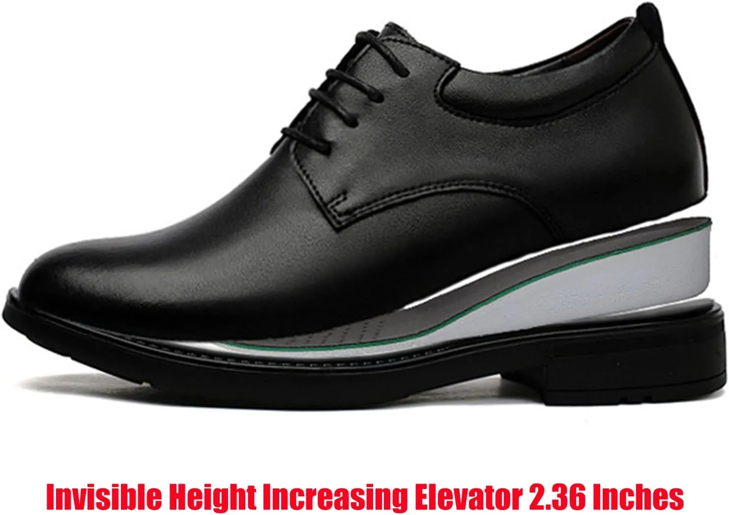 Men's Leather Invisible Height Increasing Elevator Dress Shoes Fashion Classic Cap Toe Low Top Oxfords Shoes Casual Business Formal Derby Shoes - 2.36 Inches Taller