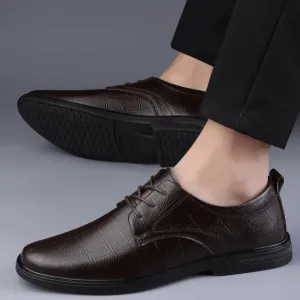 Men's Leather Lace-Up Oxfords, Waterproof Cowhide Formal Shoes, Comfortable Non-Slip Casual Shoes for Men