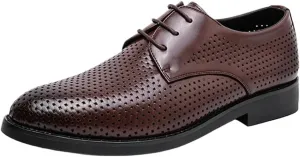 Men's Leather Oxford Dress Shoes, Lace-Up Brogue Formal Shoes, Pointed Toe Business & Wedding Shoes, Classic Black Shoes for Office, Career & Party