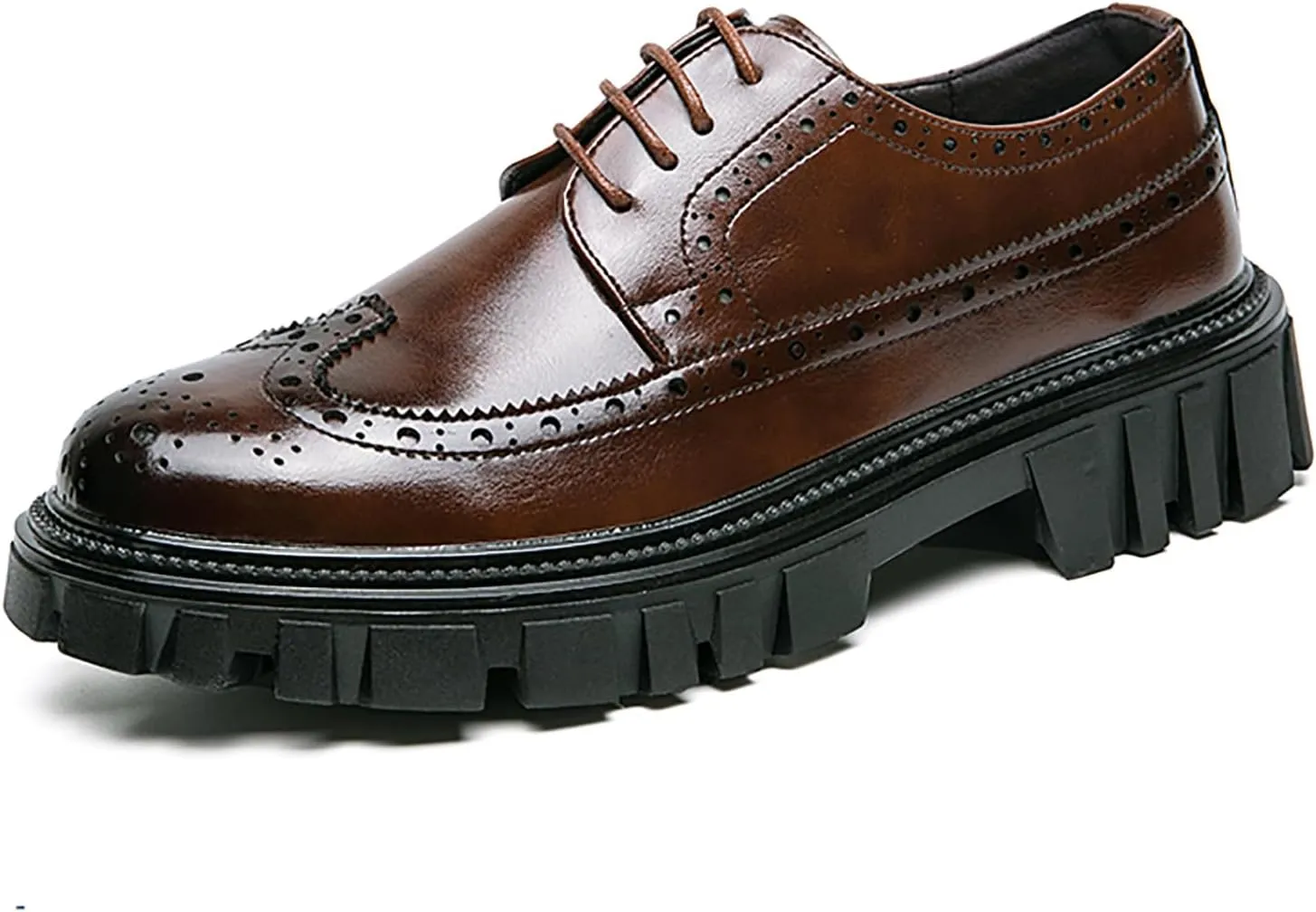 Men's Leather Oxford Dress Shoes - Platform Wingtip Oxfords - Comfortable Business Formal Slip-Resistant Work Derby Shoes