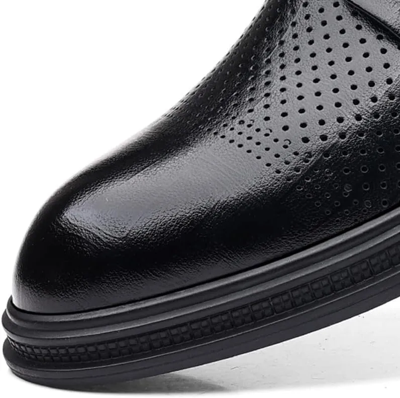 Men's Leather Oxford Fashion Perforated Prom Business Pointed Toe Dress Shoes Classic Lace-up Formal Tuxedo Derby Shoes for Men