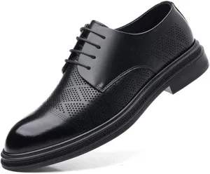 Men's Leather Oxford Fashion Perforated Prom Business Pointed Toe Dress Shoes Classic Lace-up Formal Tuxedo Derby Shoes for Men
