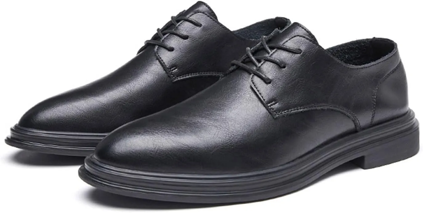 Men's Leather Shoes, Lace-Up Derbys Round Toe Soft Surface Genuine Leather Shoes Business Casual Dress Shoes Gentleman Office Work Wedding Shoes, 40 EU,Black