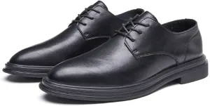Men's Leather Shoes, Lace-Up Derbys Round Toe Soft Surface Genuine Leather Shoes Business Casual Dress Shoes Gentleman Office Work Wedding Shoes, 40 EU,Black
